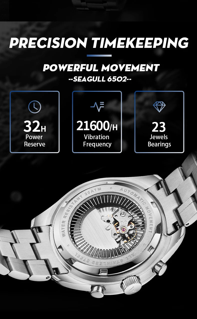 Reloj WM automático mecánico 200M impermeable casual clásico de negocios Welly Merck para hombre 170M-WM