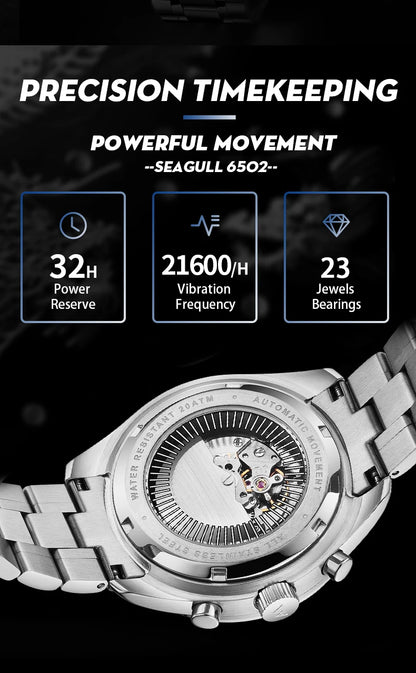 Reloj WM automático mecánico 200M impermeable casual clásico de negocios Welly Merck para hombre 170M-WM