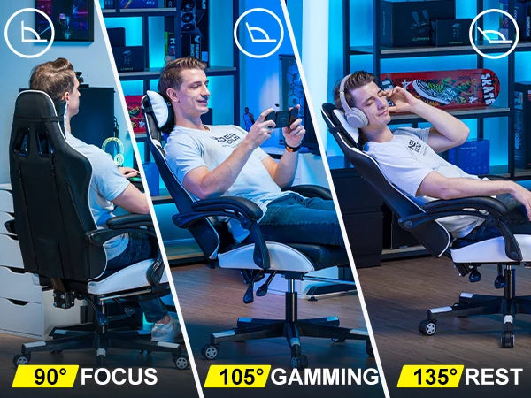 GTPLAYER Sedia da gaming Sedia gamer Sedia da ufficio ergonomica con poggiapiedi, supporto lombare regolabile e cuscini da gaming
