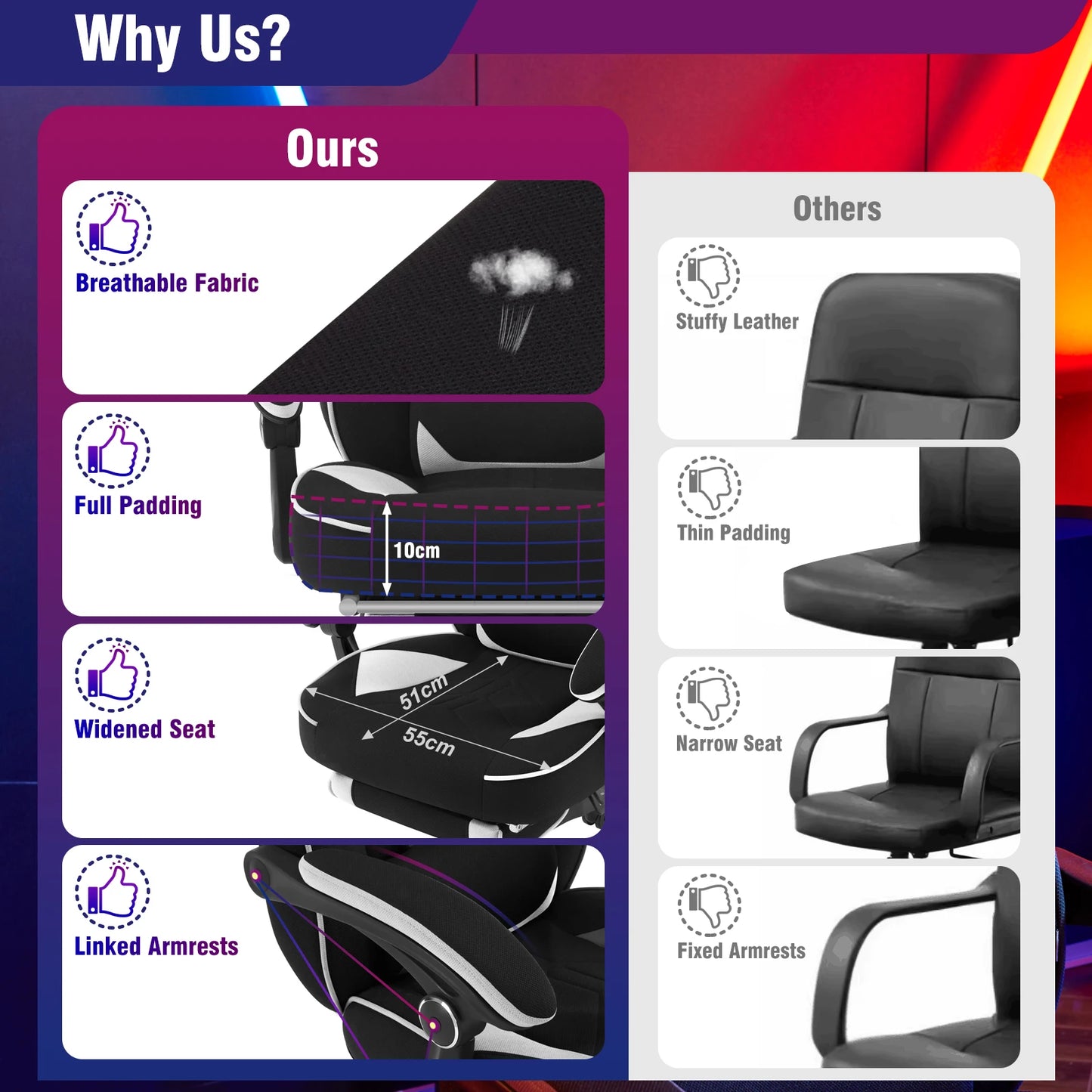 WOLTU Executive Office Chair Breathable Gaming Chair Ergonomic Gamer Computer Chair with Lumbar Cushion Headrest Footrest