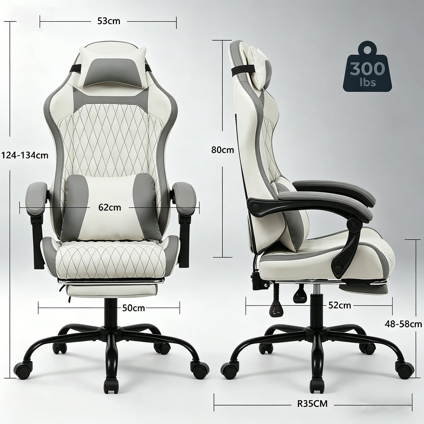 Elegant Ergonomic Gaming Chair with Footrest, High Back Computer Gaming Chair, Adjustable Reclining Office Gaming Chair for Home Office & Game Room
