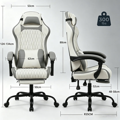 Elegant Ergonomic Gaming Chair with Footrest, High Back Computer Gaming Chair, Adjustable Reclining Office Gaming Chair for Home Office & Game Room