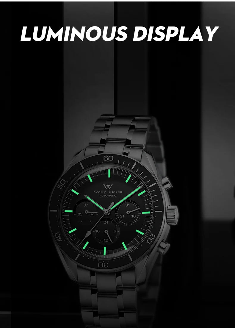 Reloj WM automático mecánico 200M impermeable casual clásico de negocios Welly Merck para hombre 170M-WM