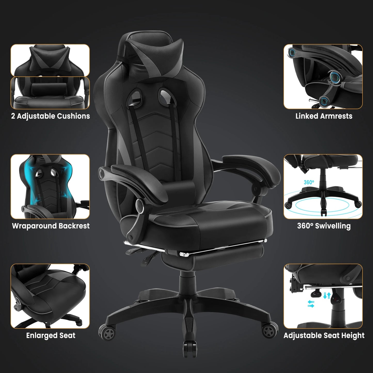 WOLTU Racing Gaming Chair Swivel Desk Office Computer Chair Sports Seat with Headrest Lumbar Cushion Footrest Gamer Chair