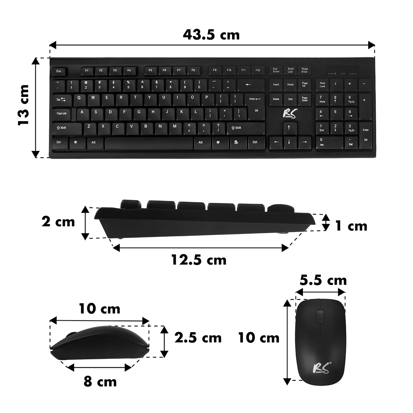 Kit de teclado y ratón inalámbricos QWERTY NanoRS RS580
