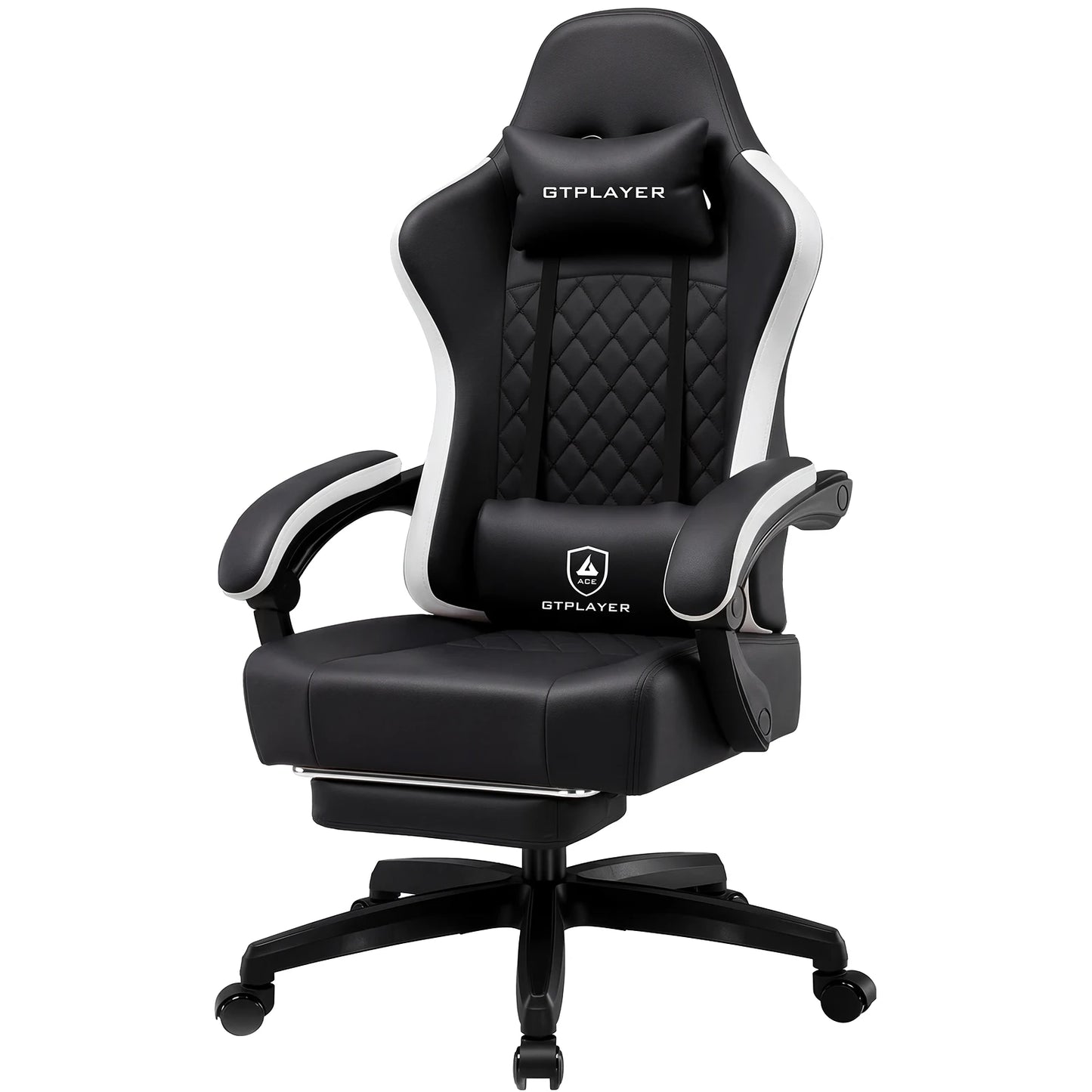 GTPLAYER Gaming Chair Ergonomic Gaming Armchair Desk Chair Faux Leather, Spring Seat Cushion, Connecting Armrests and Footrest 150KG