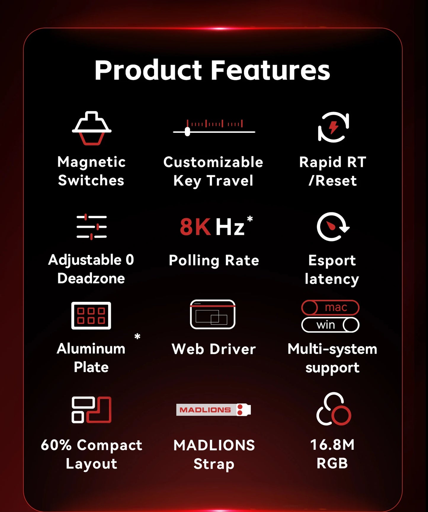 FGG MADLIONS MAD 60/68 Pro Teclado mecánico con interruptor magnético, cableado, 68%, teclados gaming con Rapid Trigger RGB, teclados personalizados