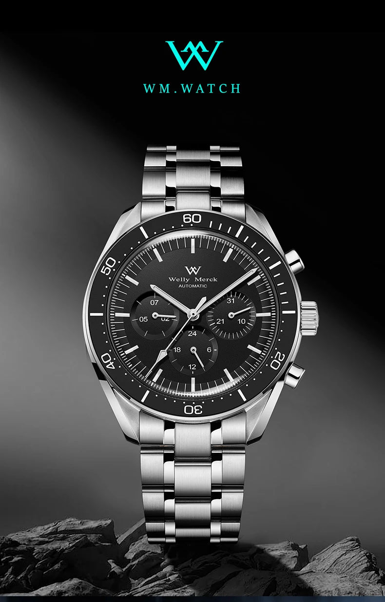 Reloj WM automático mecánico 200M impermeable casual clásico de negocios Welly Merck para hombre 170M-WM