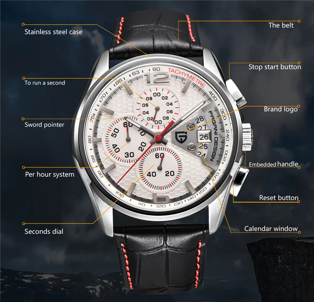 Top luxury brand PAGANI DESIGN Men's watches fashion sport wristwatch male quartz chornograph men waterproof clock Reloj hombres