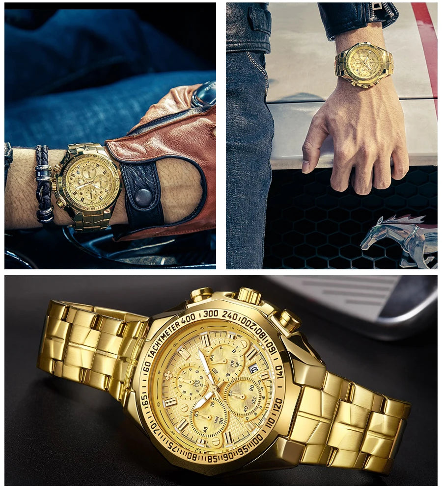Sports Watches For Men Fashion Quartz Men Big Clock WWOOR Top Brand Luxury Military Full Steel Waterproof Chronograph Wristwatch