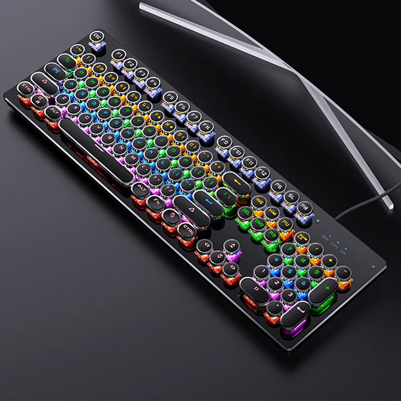 Tastiera meccanica Retro Punk con switch blu, neri e marroni, 104 tasti, USB cablata, tastiera gaming retroilluminata RGB per PC, laptop e gamer