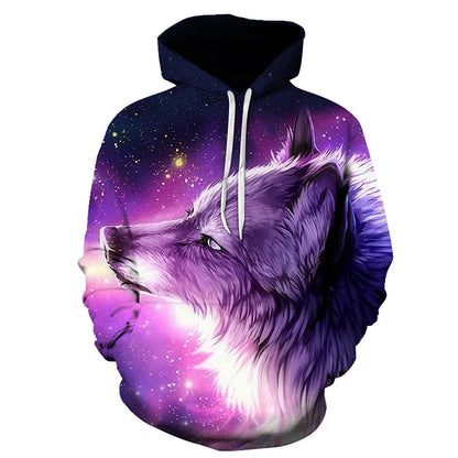 Felpa con cappuccio Cool Space Galaxy Wolf da uomo, lupo luminoso alla moda, felpa pullover con cappuccio da primavera e autunno