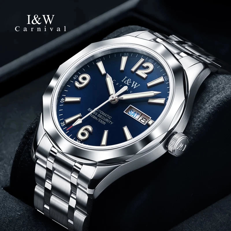Reloj CARNIVAL para hombre de tungsteno, reloj mecánico de lujo con movimiento automático NH36, reloj de pulsera impermeable para hombre