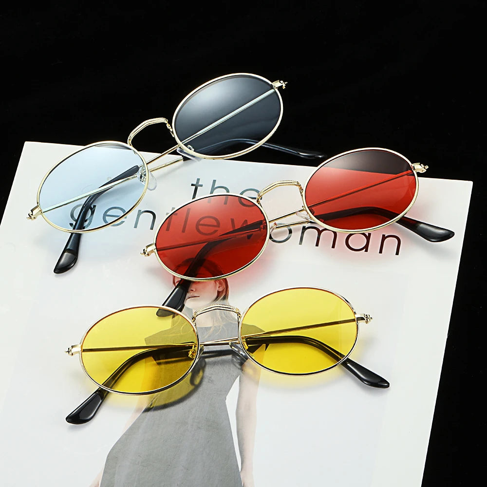 Lunettes de soleil ovales pour femmes, lunettes de conduite, monture ronde sexy, style rétro vintage, couleur or, petite taille, accessoires de cyclisme