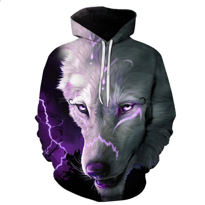 Felpa con cappuccio Cool Space Galaxy Wolf da uomo, lupo luminoso alla moda, felpa pullover con cappuccio da primavera e autunno