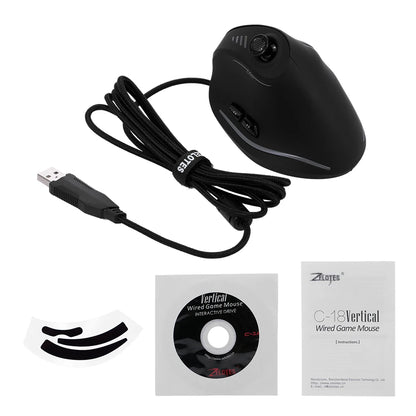 Mouse da gaming cablato Zelotes C-18, 11 pulsanti programmabili, motore laser 10000DPI, fascia luminosa RGB, 128KB, mouse verticale per laptop e PC