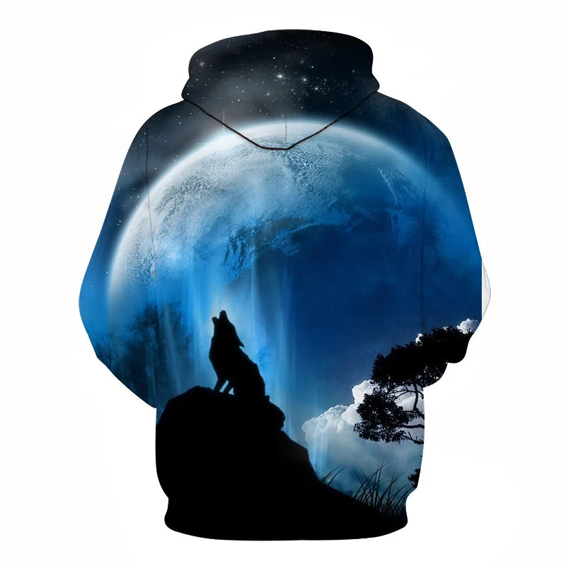 Felpa con cappuccio Cool Space Galaxy Wolf da uomo, lupo luminoso alla moda, felpa pullover con cappuccio da primavera e autunno