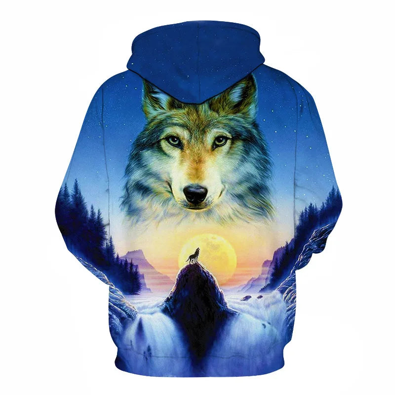 Felpa con cappuccio Cool Space Galaxy Wolf da uomo, lupo luminoso alla moda, felpa pullover con cappuccio da primavera e autunno