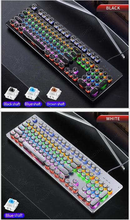Tastiera meccanica Retro Punk con switch blu, neri e marroni, 104 tasti, USB cablata, tastiera gaming retroilluminata RGB per PC, laptop e gamer