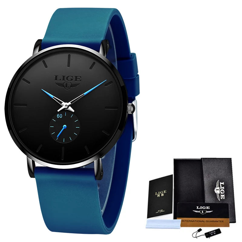 LIGE-miestenkello – Urheilullinen ja trendikäs tyyli, luksusbrändi, vesitiivis, pelkistetty ja erittäin ohut muotoilu, miesten kvartsikello.