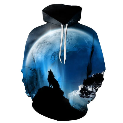 Felpa con cappuccio Cool Space Galaxy Wolf da uomo, lupo luminoso alla moda, felpa pullover con cappuccio da primavera e autunno