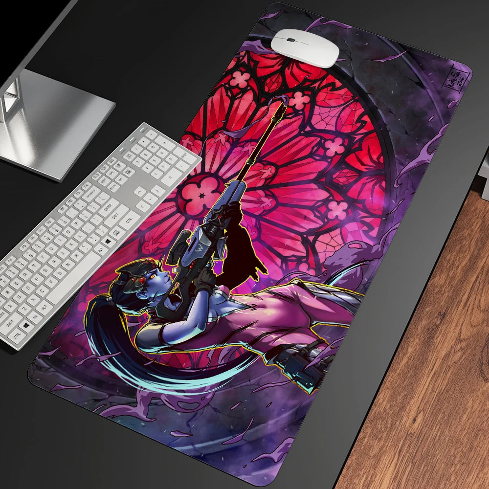 Alfombrilla de ratón gaming anime XXL, alfombrilla grande para ratón con chica, para teclado, ordenador y PC, alfombrilla de escritorio con borde para jugadores de Overwatch/cs Go