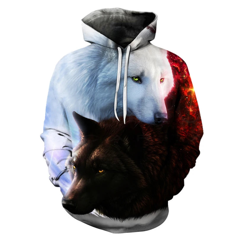 Felpa con cappuccio Cool Space Galaxy Wolf da uomo, lupo luminoso alla moda, felpa pullover con cappuccio da primavera e autunno