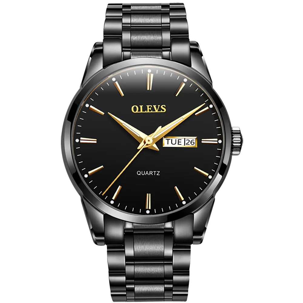 Relógio para homem OLEVS – Relógio de pulso de quartzo em aço inoxidável, estanque, dourado, elegante e luminoso, acessório de luxo para homem