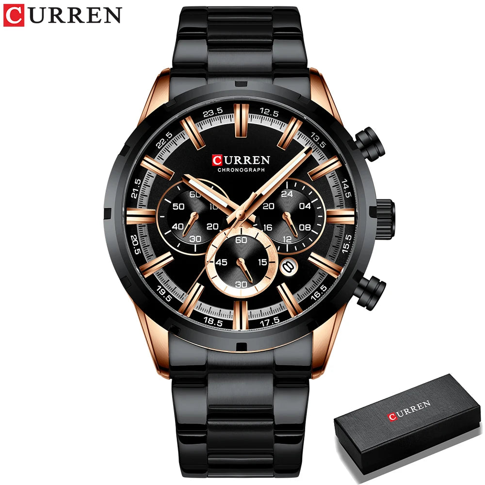 Orologio da uomo Curren con quadrante blu, cinturino in acciaio inox, data, stile business, impermeabile, orologio di lusso da polso per uomo