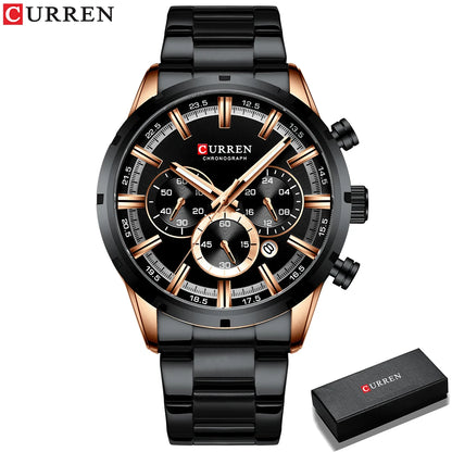 Orologio da uomo Curren con quadrante blu, cinturino in acciaio inox, data, stile business, impermeabile, orologio di lusso da polso per uomo