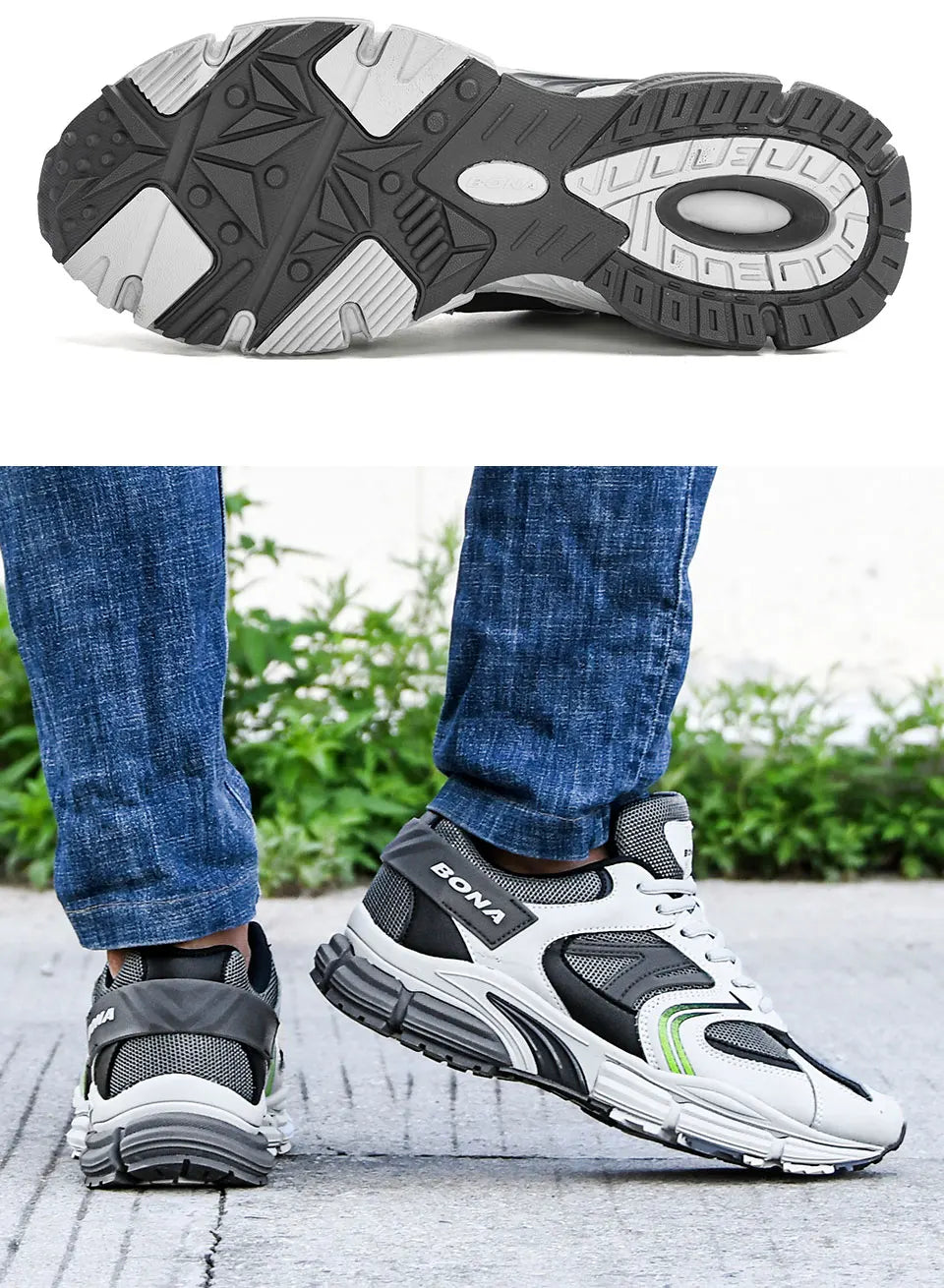 BONA New Designers Action Leather Mesh Men Running Shoes Sneakers Trainers Lightweight Antiskid Outdoor Walking Shoes Man