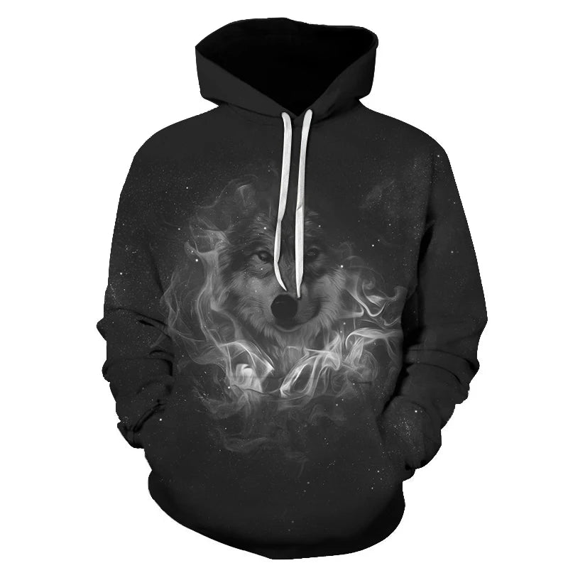 Felpa con cappuccio Cool Space Galaxy Wolf da uomo, lupo luminoso alla moda, felpa pullover con cappuccio da primavera e autunno