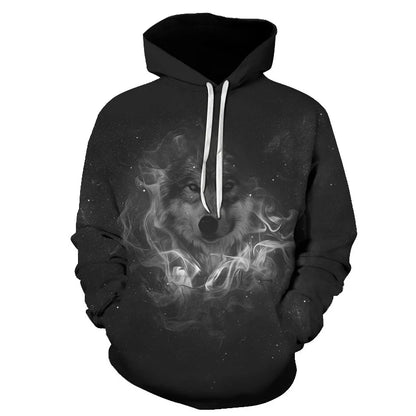 Felpa con cappuccio Cool Space Galaxy Wolf da uomo, lupo luminoso alla moda, felpa pullover con cappuccio da primavera e autunno