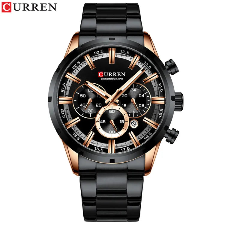 Orologio da uomo Curren con quadrante blu, cinturino in acciaio inox, data, stile business, impermeabile, orologio di lusso da polso per uomo