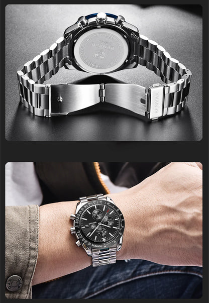 BENYAR-miesten luksuskellot – kvartsirannekellot nahkarannekkeella, vesitiiviit 30 metriin asti, urheilullinen tyyli.