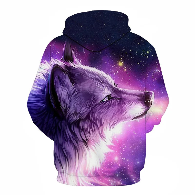 Felpa con cappuccio Cool Space Galaxy Wolf da uomo, lupo luminoso alla moda, felpa pullover con cappuccio da primavera e autunno