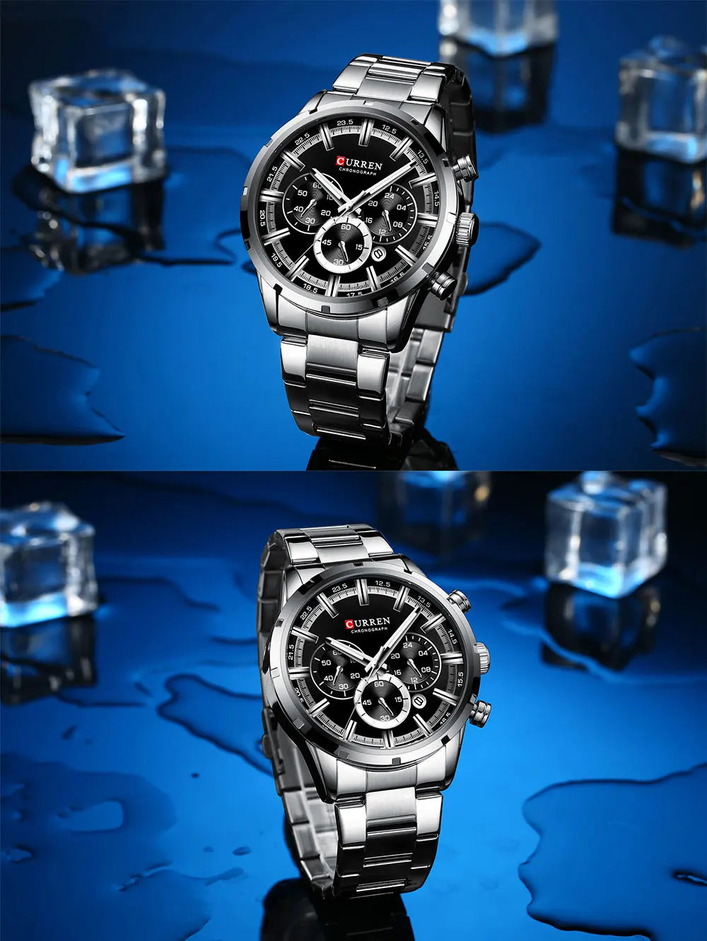 Orologio da uomo Curren con quadrante blu, cinturino in acciaio inox, data, stile business, impermeabile, orologio di lusso da polso per uomo