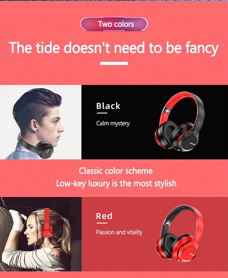 Cuffie Over-Ear Bluetooth Wireless Lenovo HD200 – Headset Gaming Stereo HiFi con Cancellazione del Rumore e Microfono