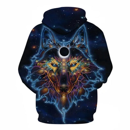 Felpa con cappuccio Cool Space Galaxy Wolf da uomo, lupo luminoso alla moda, felpa pullover con cappuccio da primavera e autunno
