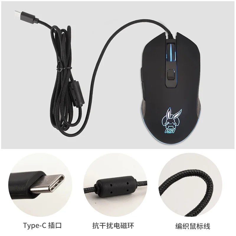 USB-C Wired Gaming Mouse with RGB Backlight, 2400 DPI Silent Computer Mouse for Type-C Laptop, Ergonomic USB-C Gaming Mouse for PC & Notebook