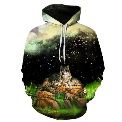 Felpa con cappuccio Cool Space Galaxy Wolf da uomo, lupo luminoso alla moda, felpa pullover con cappuccio da primavera e autunno