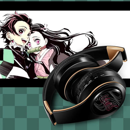 Japan Anime Headphone Demon Slayer Kimetsu No Yaiba Kamado Tanjirou Cosplay Bluetooth Headset Earphone with Mic Support TF Card