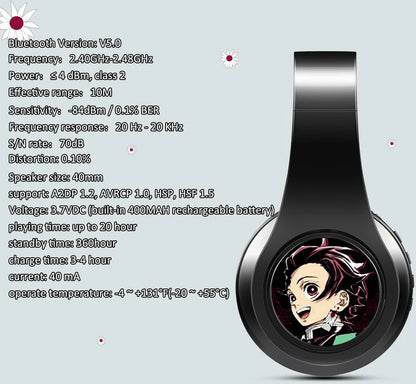 Japan Anime Headphone Demon Slayer Kimetsu No Yaiba Kamado Tanjirou Cosplay Bluetooth Headset Earphone with Mic Support TF Card