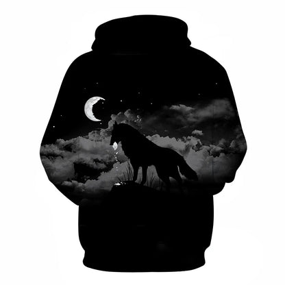 Felpa con cappuccio Cool Space Galaxy Wolf da uomo, lupo luminoso alla moda, felpa pullover con cappuccio da primavera e autunno