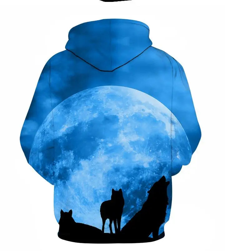 Felpa con cappuccio Cool Space Galaxy Wolf da uomo, lupo luminoso alla moda, felpa pullover con cappuccio da primavera e autunno