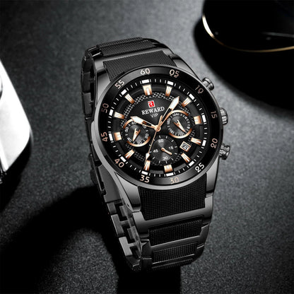 REWARD Big Dial Mens Watches Top Luxury Brand Sport Waterproof Watch Men Chronograph Quartz Clock Automatic Date WristWatches
