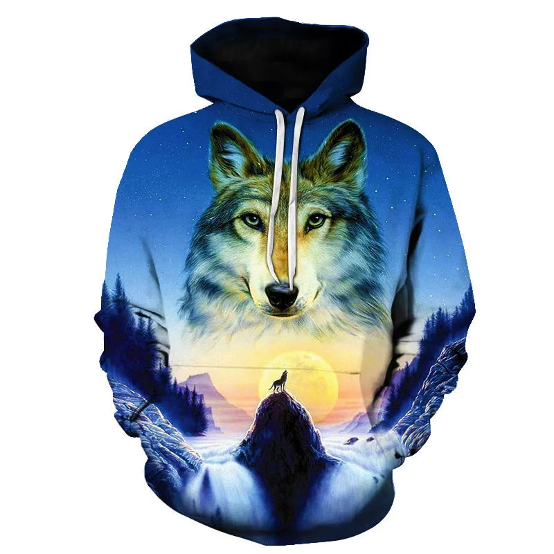Felpa con cappuccio Cool Space Galaxy Wolf da uomo, lupo luminoso alla moda, felpa pullover con cappuccio da primavera e autunno
