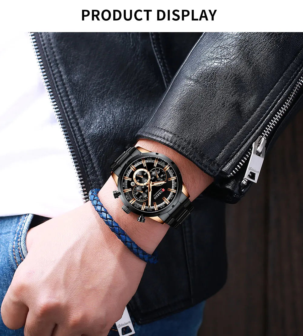 Orologio da uomo Curren con quadrante blu, cinturino in acciaio inox, data, stile business, impermeabile, orologio di lusso da polso per uomo