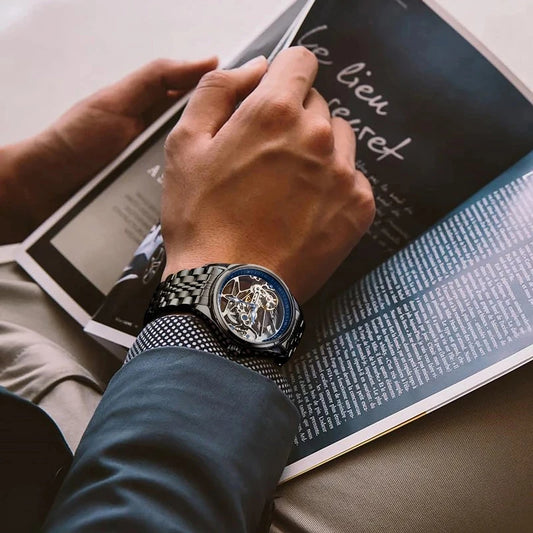 Montre mécanique pour homme AILANG, modèle « squelette » – Montre automatique de luxe au style steampunk, avec cadran transparent et ajouré