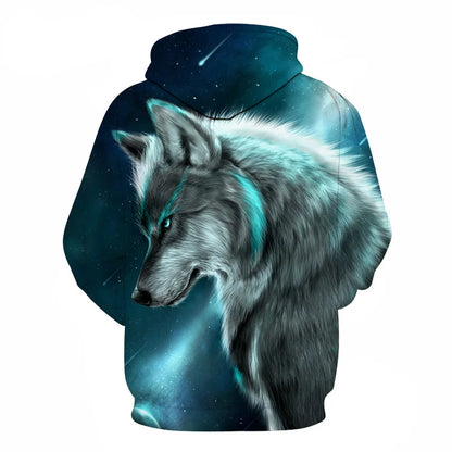 Felpa con cappuccio Cool Space Galaxy Wolf da uomo, lupo luminoso alla moda, felpa pullover con cappuccio da primavera e autunno